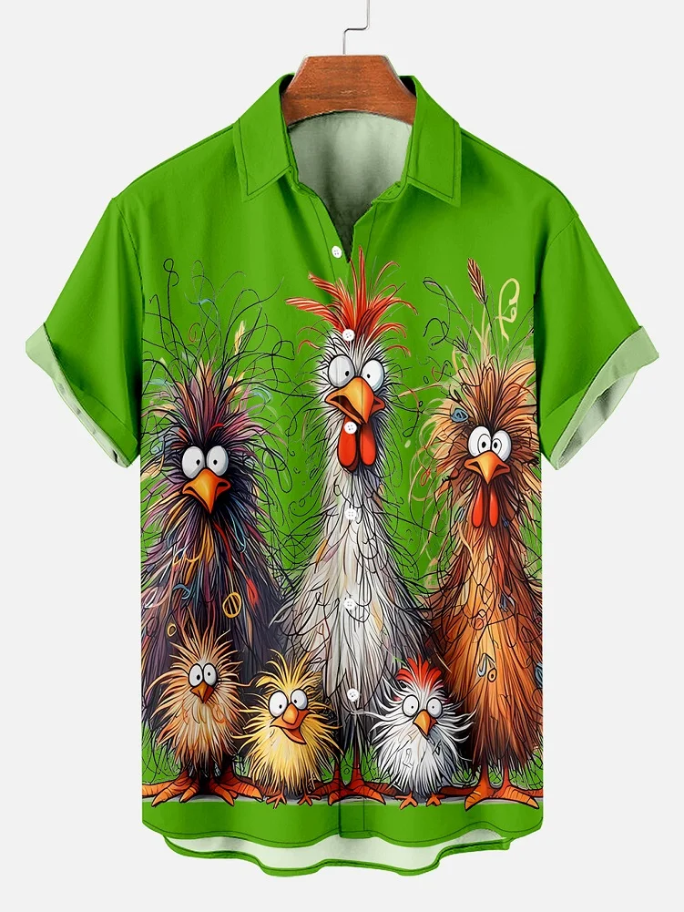 

Men's Funny Chicken Printing Fashion Short Sleeves Shirts Casual Comfortable Outdoor Street Summer Turn-down Collar Shirt
