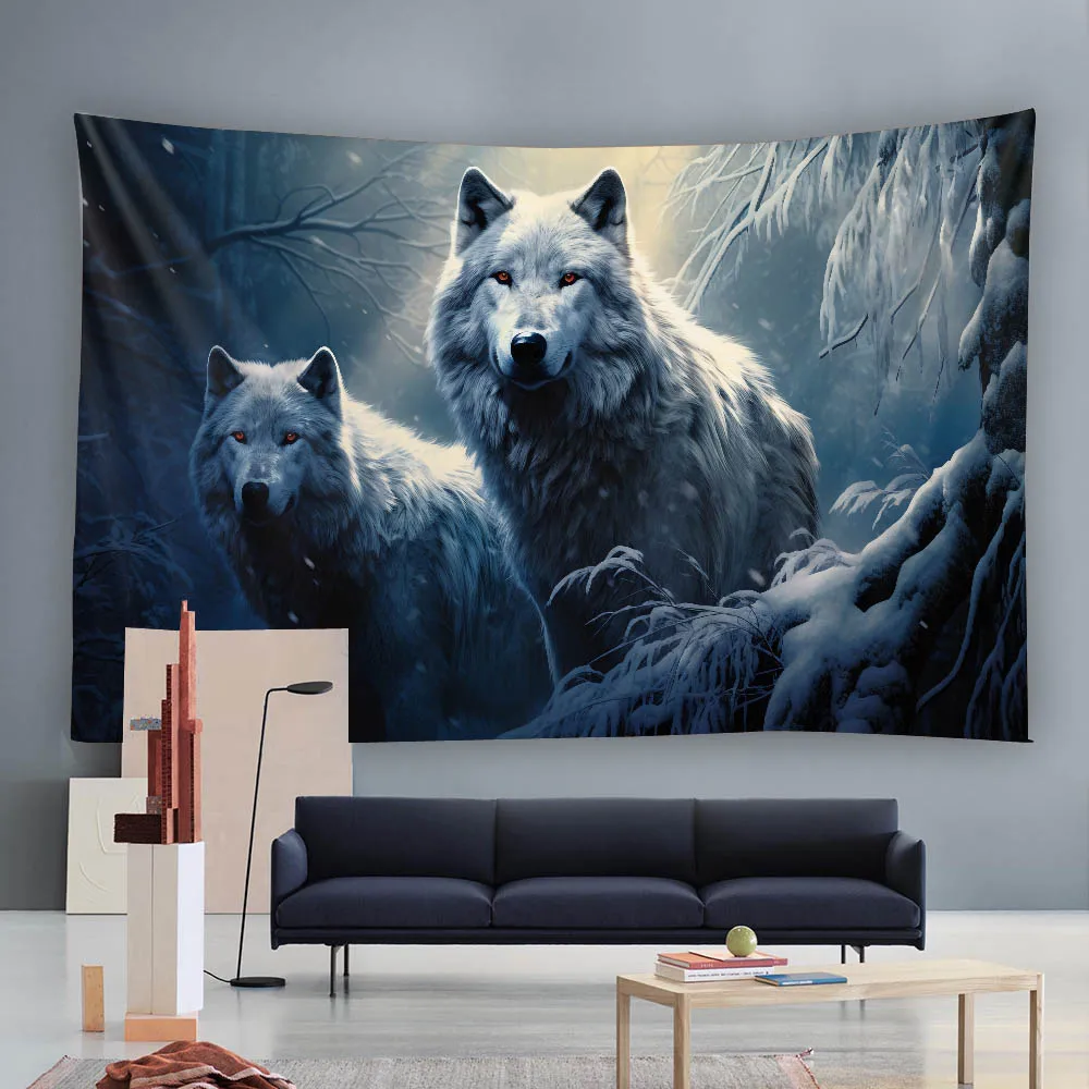 Large Size Psychedelic Animal Fabric Mural Fierce Wolf Wall Hanging Background Poster Bohemian Hippie Home Decor Wall Decoration