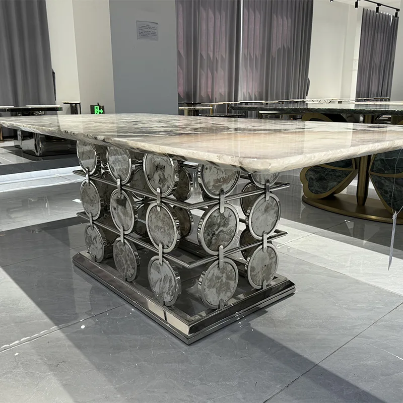 Natural luxury stone green diamond Pandora household rectangular dining table villa large apartment high-end dining