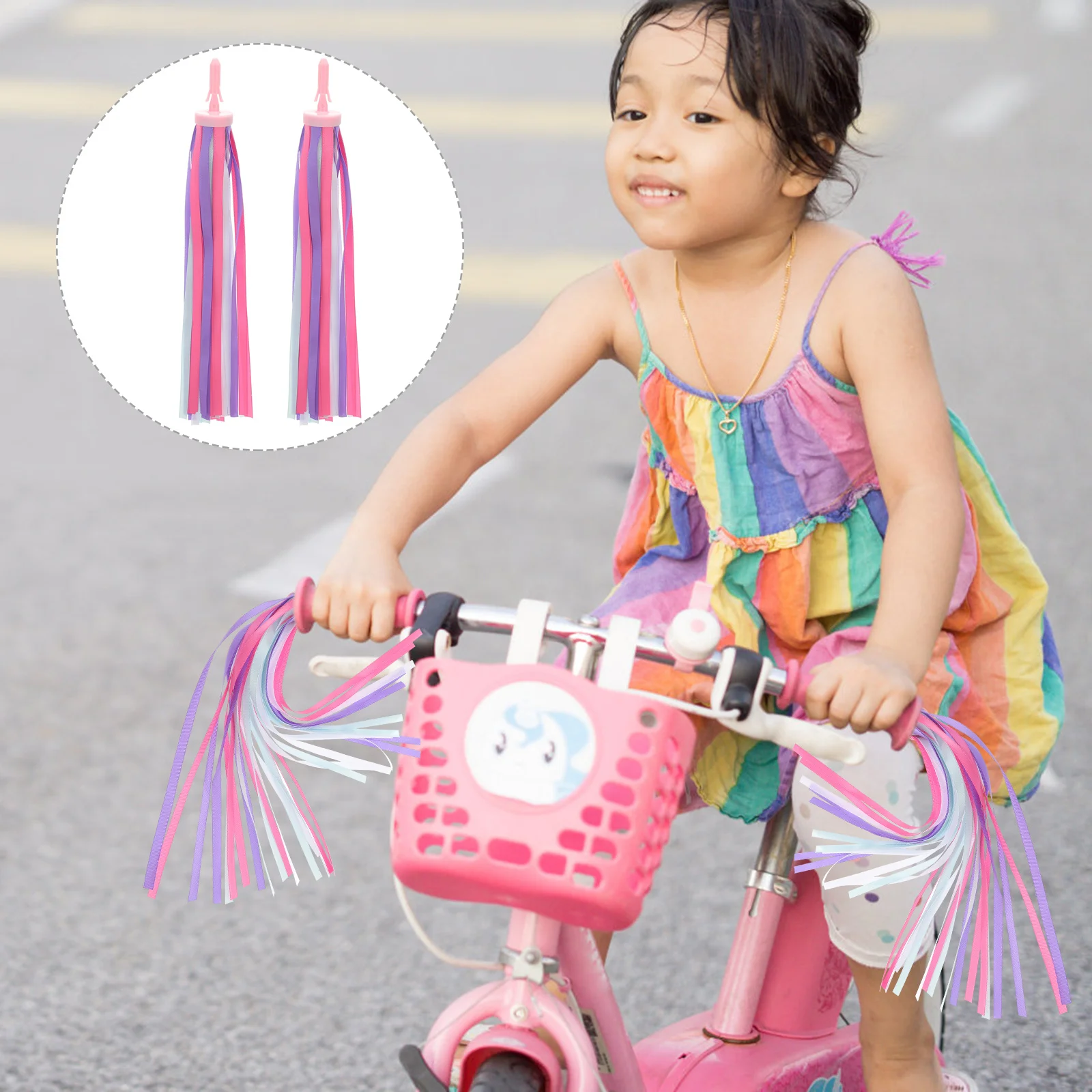 

Pair of Children Bike Handlebar Streamers Colorful Pink Purple Tassels Easy Install Scooter Bike Accessory Decoration