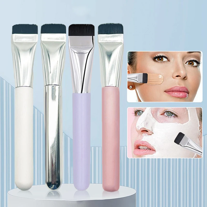 Make-up Brush Flat Head Straight Foundation Light No Trace Concealer Aluminum Tube Handle Facial Mask Brush Makeup Tools