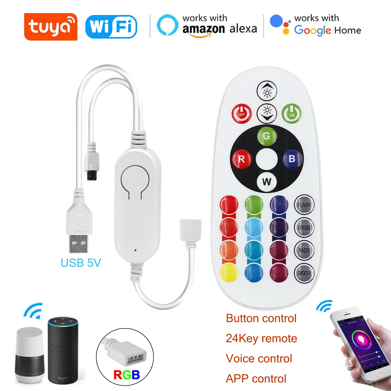 

Smart Wifi LED RGB Controller Tuya Remote Control USB Dimmer for 5V RGB 4pin LED Strip Light Works With Alexa Google Home