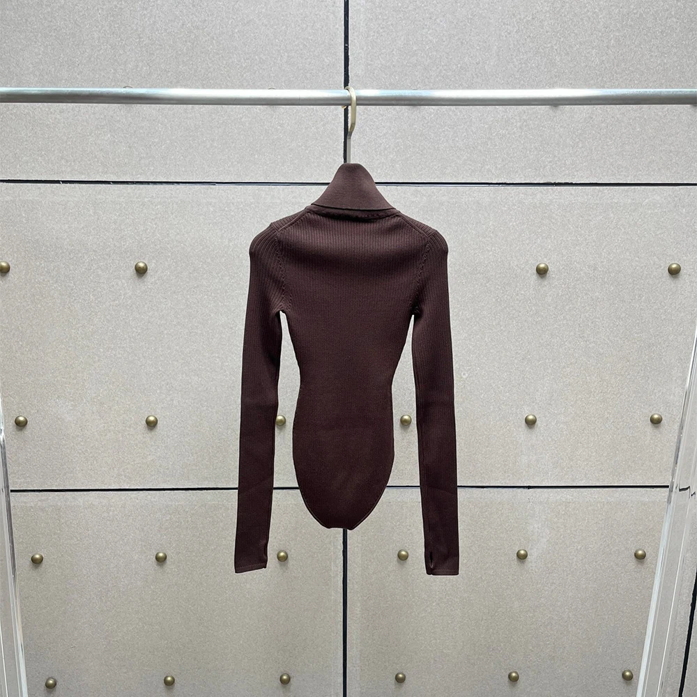 

Ребристая эластичная облегающая женская футболка, минималистичный пригородный боди с высоким воротом и длинными рукавами, вязаный топ, зима 2025, новое поступление Y2K