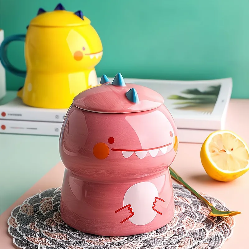 3D Dinosaur Children\'s Mug Ceramic Office Cute Coffee Funny for Kids Cup with Lid Mugs Unusual Water of Cups Drinkware Gift
