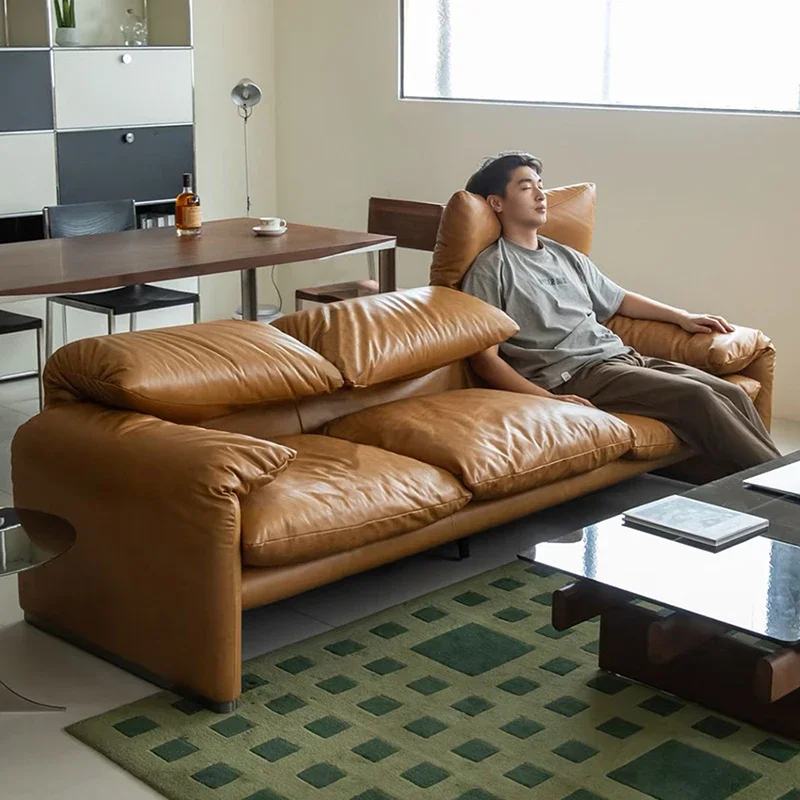 

Medieval Italian minimalist retro first layer cowhide leather high backrest can be folded