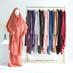 Muslim Women Prayer Garments Jilbab 2 Piece Set, Ramadan Eid Hijabi Islamic Clothes Prayer Set, Prayer Abaya + Wide A-line Skirt