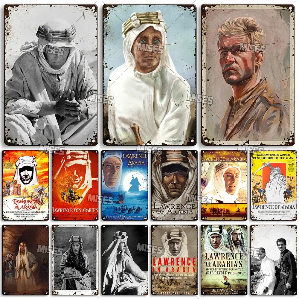 MISES1962 Classic Movie Lawrence of Arabia Metal Poster Retro Metal Plaque Wall Metal Tin Sign Home Cafe Club Industrial Decor