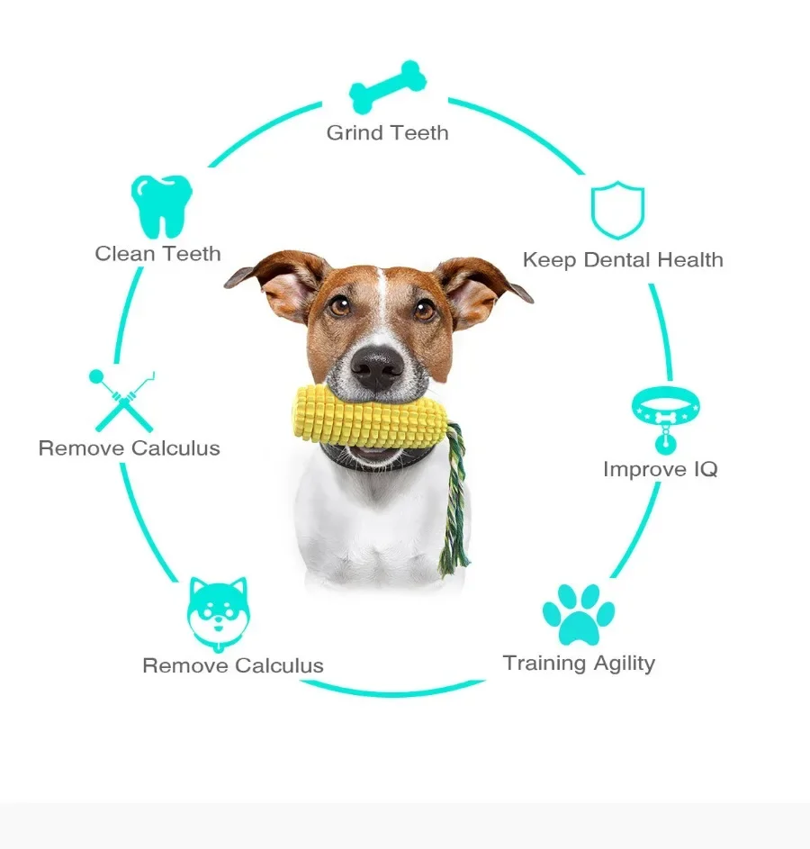 

Pet Dog Chew Toys Corn Shape Teeth Clean Grind Stick Interactive Squeak Toys Dental Care Toothbrush Dog Toy for Training Playing