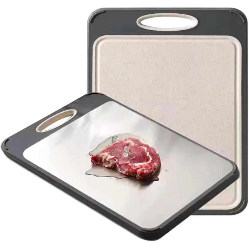 

Стальная разделочная доска для кухни, двухсторонняя разделочная доска из пшеничной соломы для мяса, овощей, фруктов, устойчивая к царапинам