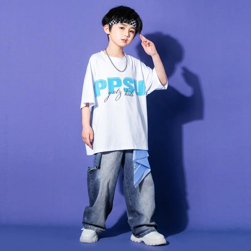 Children's street dance trendy clothes, boys' Jazz Performance clothes, short sleeved suits, team clothes