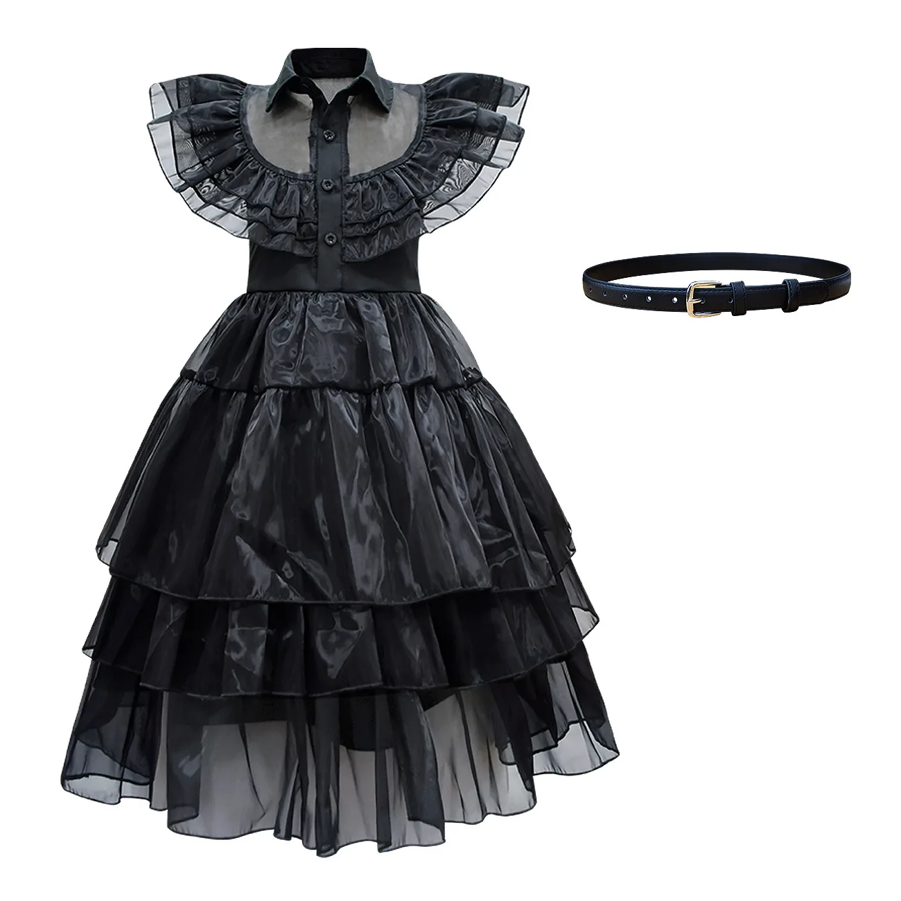 Kids Girls Movie Wednesday Addams Black Mesh Dress Wig Bag Set Outfit Children Princess Christmas Halloween Cosplay Costume