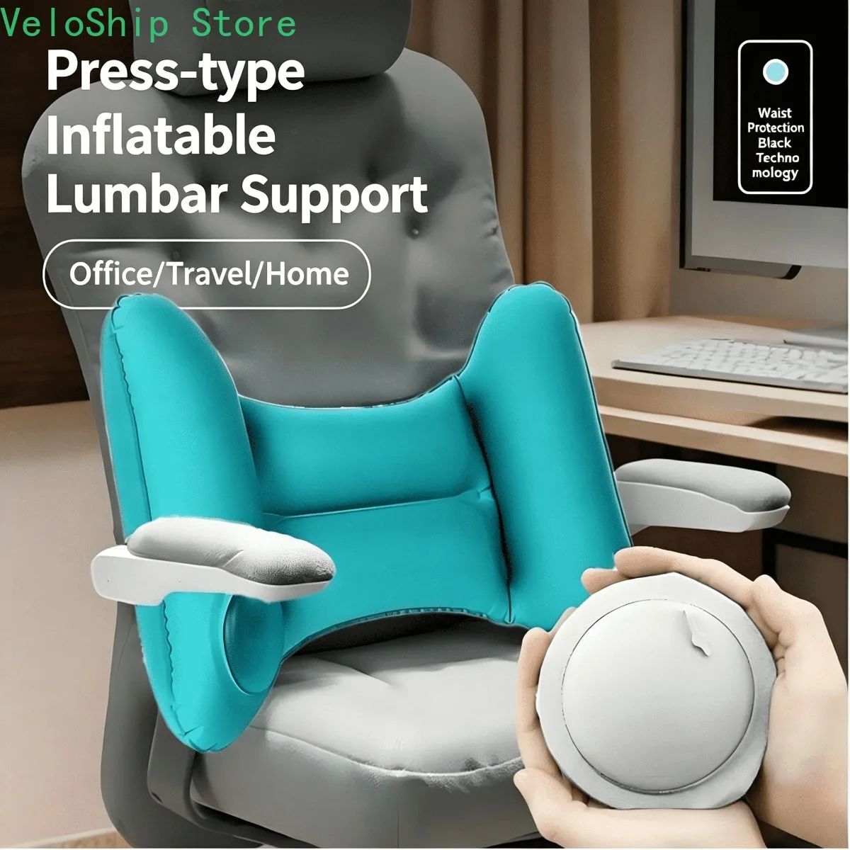Coussin de soutien lombaire portable gonflable à pression, oreiller lombaire ergonomique, léger et compact, protège le dos, soulage l'inconfort du dos, pour la voiture, le bureau, le travail, les vols, les longs trajets, les voyages.