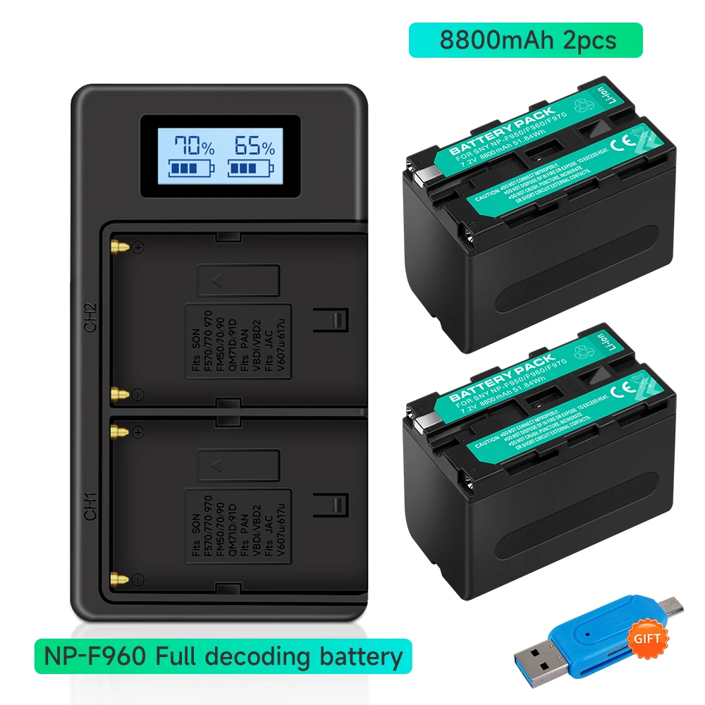 

PALO 7.2V 8800mAh NP-F950 F960 F970 Battery+LCD Dual Charger for SONY F970 F960 F770 F570 CCD-RV100 F980 MC1500C PLM-100