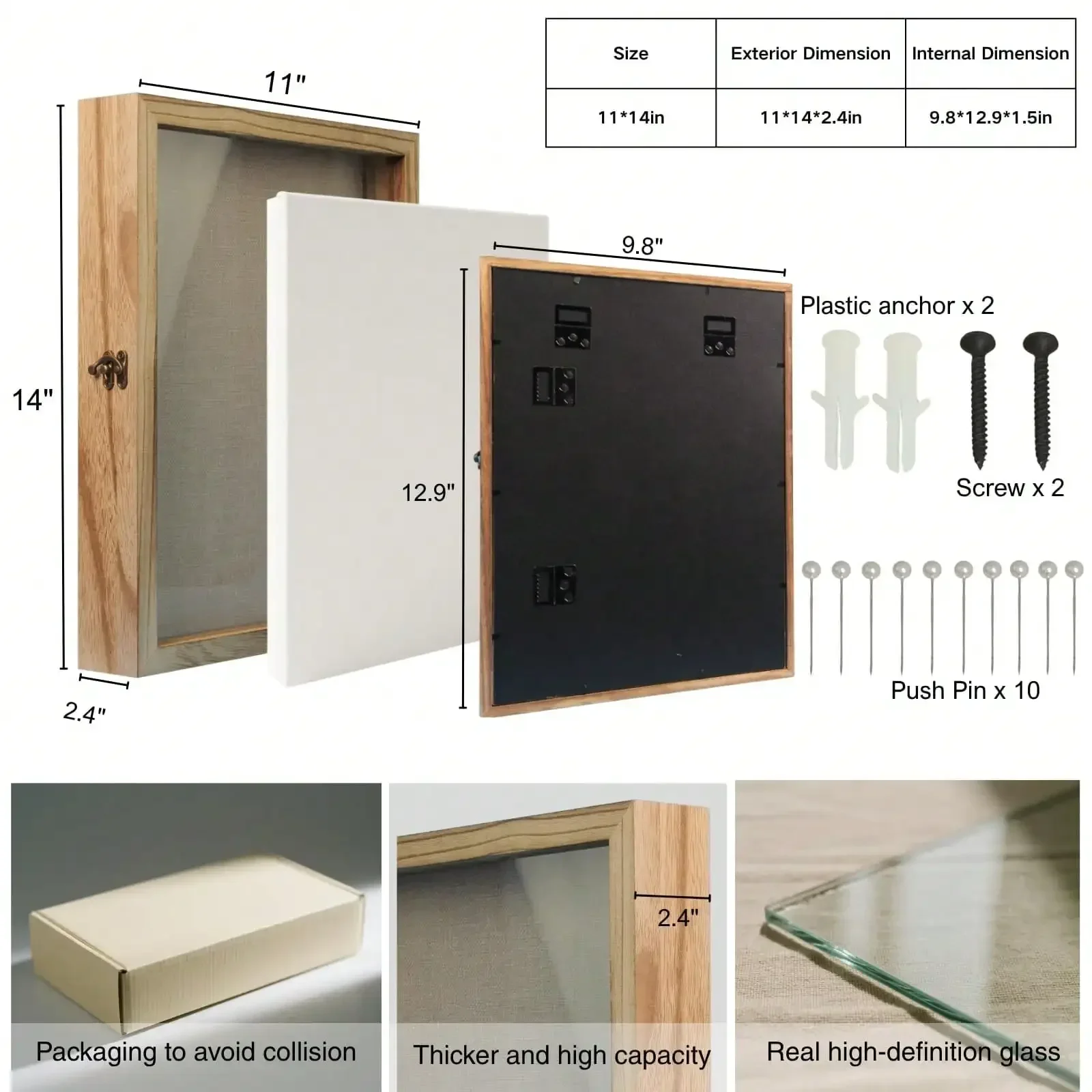 11x14 Shadow Box Frame - Real Glass Window With Hinges And Secure Lock,Keepsake Shadow Box For Flowers & Pet Memoria,Memory Box,Deep Box Frame,Picture Frame Display Case For Savings, Linen Fabric Backing For DIY Craft,Gift