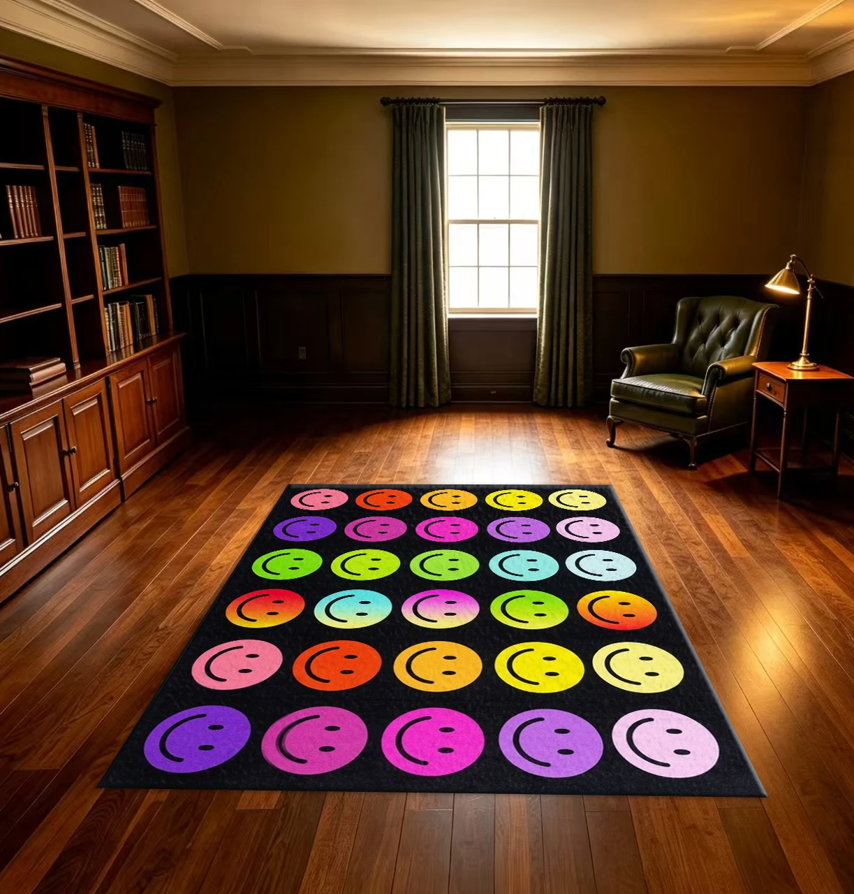 Colorful Rainbow Smiley Face Carpet Non-Slip Children's Play Mat Bedroom Living Room Decorative Carpet