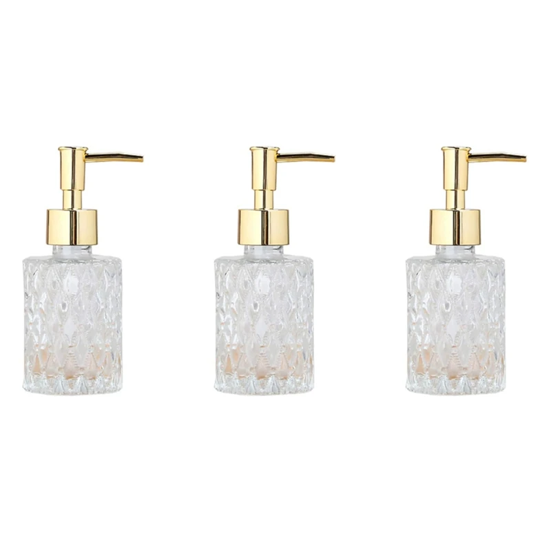 3X Multipurpose Mesa Soap Dispenser Easy To Clean Glass Soap Pump Dispenser Perfect For Kitchen And Bathroom (Gold)