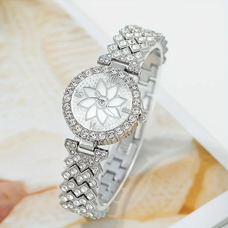 6Pc/Set 1Pc Rhinestone Decor Quartz Watch & 5Pcs Bracelet Fancy Women Watches Jewelry Sophisticated And Stylish Women Watch