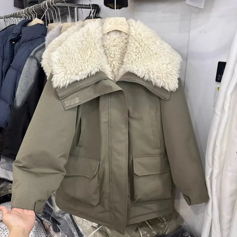 

Winter New Work wear Pie Overalls Women's Premium Sense Comfortable Cold Protection Women Large Lapel Padded Casual Jacket Tops