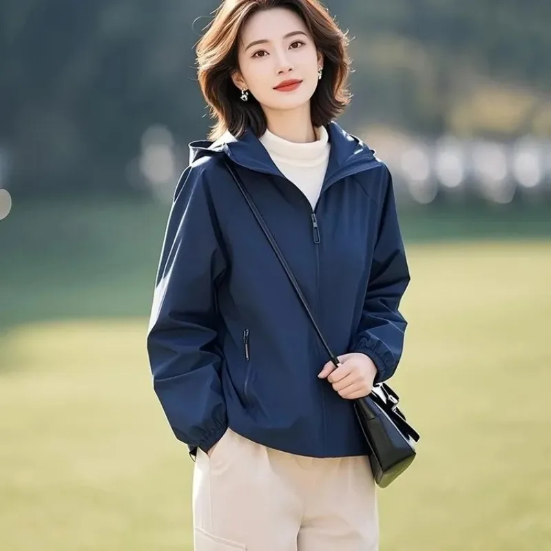 Veste bleue à capuche pour femmes, vêtements uniques, décontractés, haut de gamme, à la mode, nouvelle collection printemps 2025