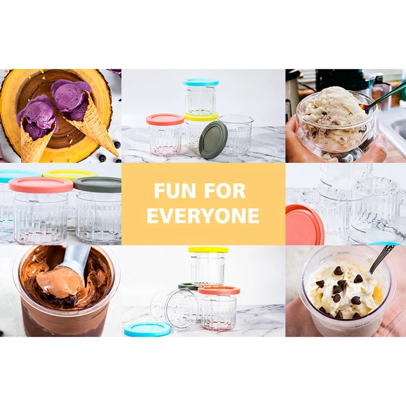 4 PCS Ice Cream Pints Cup Ice Spoon Accessories For Ninja NC301 NC300 NC299AMZ Series Ice Cream Storage Containers