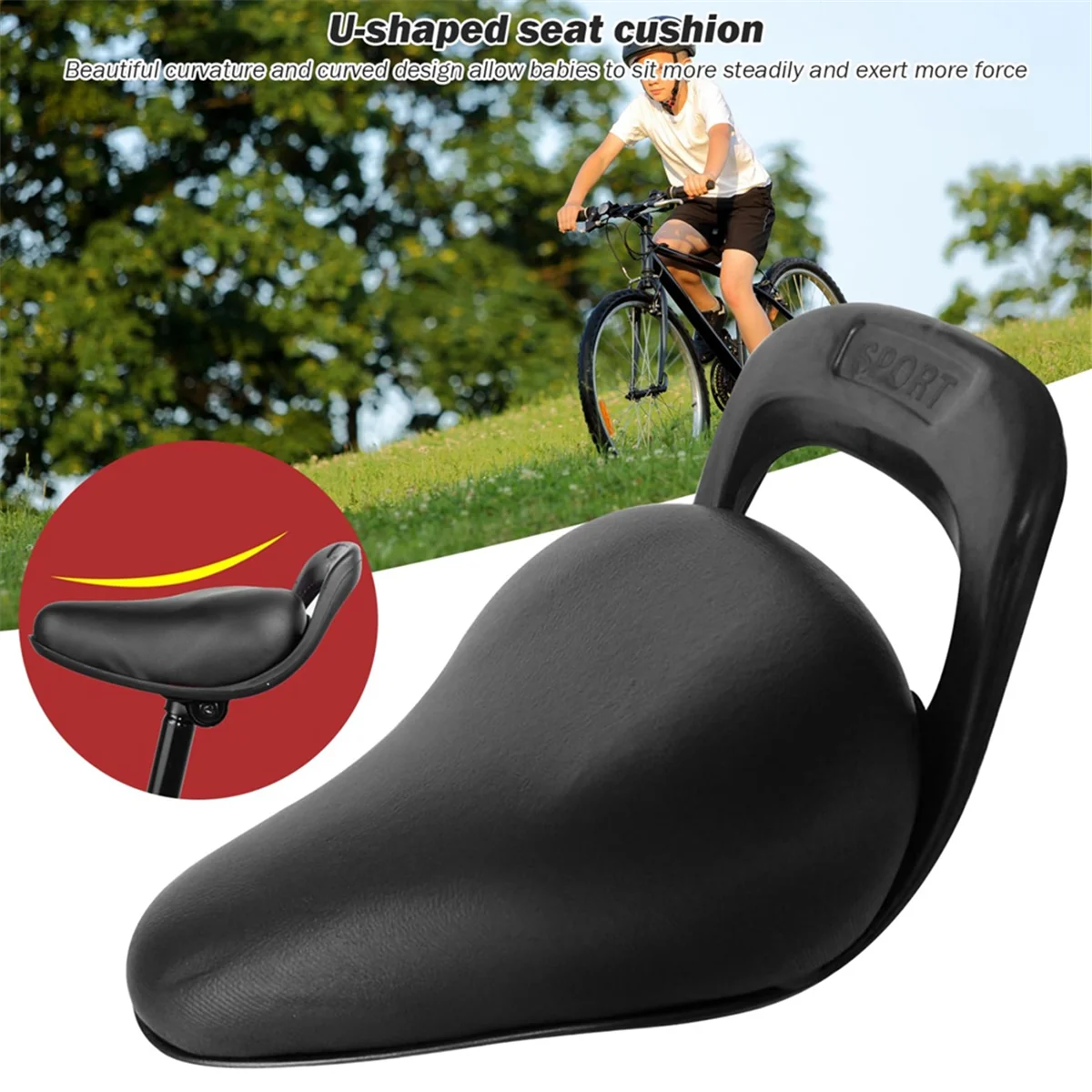 Bike Seat for Kids, Bike Saddle Handled PU Bicycle Seat, Bicycle Child Seat Rear with Handrail, Black