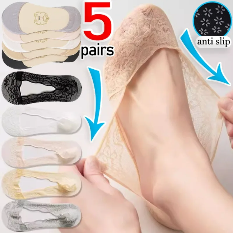 Summer Elastic Boat Socks Women Lace Invisible Anti Slip Ultrathin Naked Sock Girls Anti-skid Silicone Strips Thin Boat Hosiery