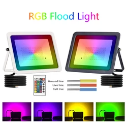 LED RGB Holofote para exterior, Projetor Refletor, Lâmpada, Iluminação do jardim, Holofotes, AC 220V, 110V, 20W, 30W, 50W, 100W, IP68