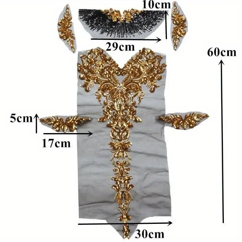

1 Set Black Tulle Sequin Embroidery Lace Fabric Tassel Royal Noble Wedding Gown Applique Patch Collar Dress DIY