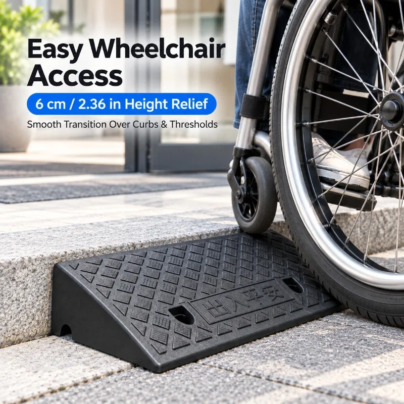 1/2/3/4PCS 60mm Plastic Kerb Ramp Non-Slip Curb Threshold Ramp for Car Bike Wheelchair Driveway Garage Smooth Transition Access