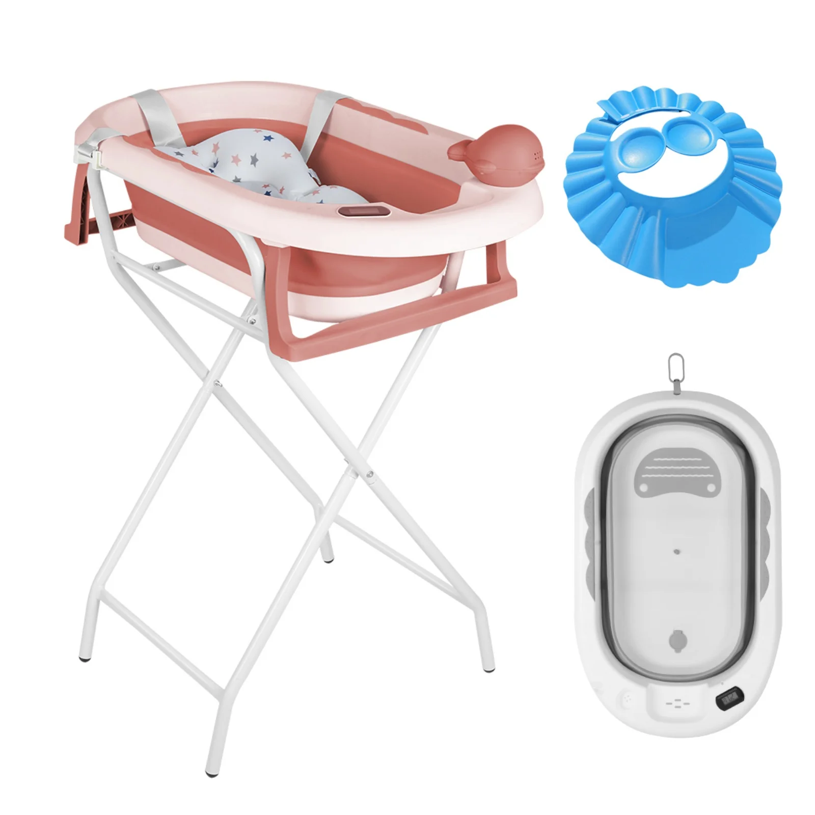 Opvouwbaar babybadje met badmat, babybadje met geïntegreerde thermometer, draagbaar babybadje voor baby's van 0-36 maanden