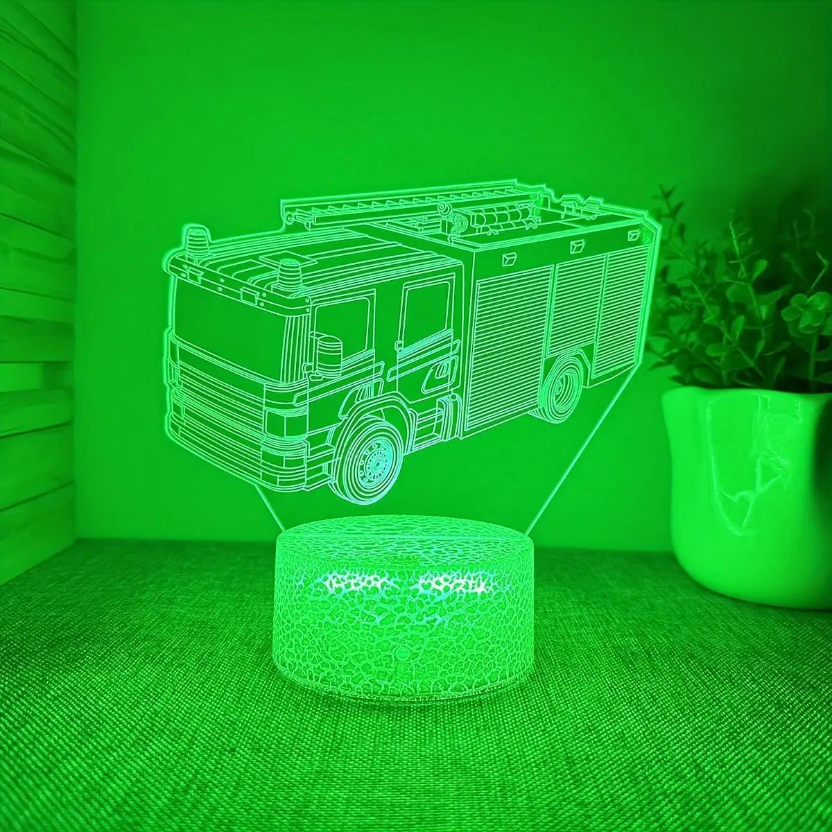 Criativo 3D Fire Truck Shape Night Light, Lâmpadas de mesa, Atmosfera USB, Botão de toque, Aniversário, Feriado, Kids Gift, Decoração