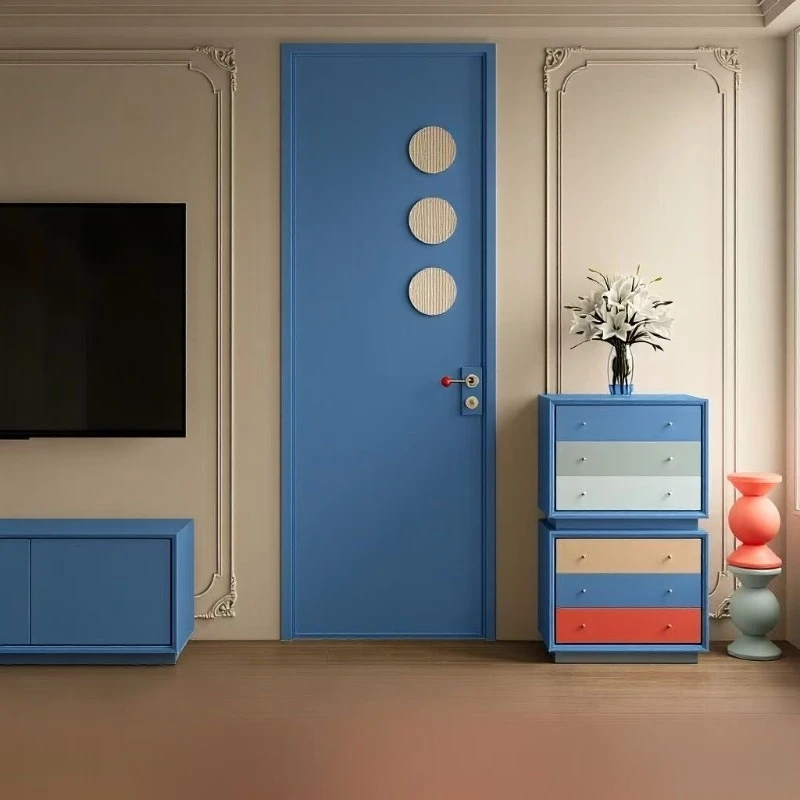 French color wrought iron hole dopamine bathroom Internet celebrity glass  kitchen stainless steel swing door