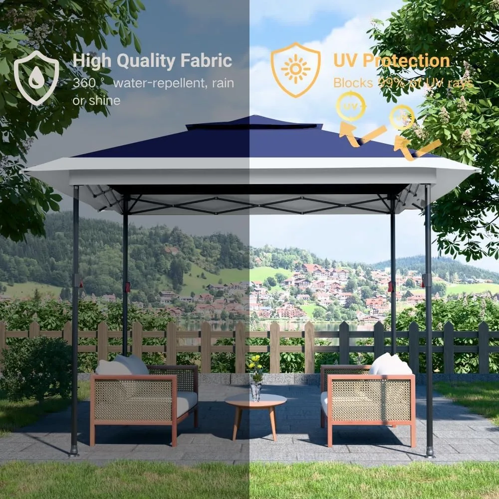 شرفة منبثقة مقاس 13 × 13، مأوى خيمة بمظلة سهلة الإعداد، شرفة فناء خارجية بسقف مزدوج مع 4 أكياس رمل، 3 ارتفاع قابل للتعديل لـ #2