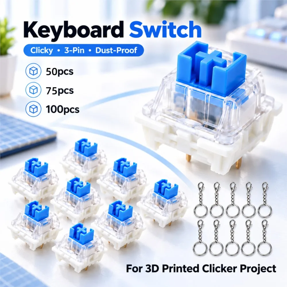 50/75/100 PCS Tactile Keyboard Clicker Switch for 3D Prints 3 Pin Key Replacement Set for Mechanical Keyboard Repair Accessories