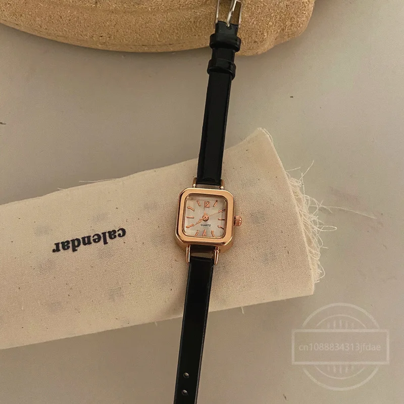 Reloj de pulsera con esfera cuadrada pequeña para Mujer, correa de cuero fina, elegante, de cuarzo, informal, gran oferta