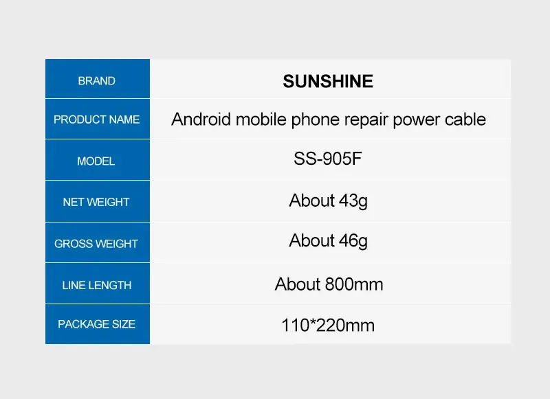 SUNSHINE SS-905F kabel uji Boot Samsung, kabel daya pintar garis Boot dasar ponsel Android untuk Huawei Xiaomi Vivo Oppo Samsung