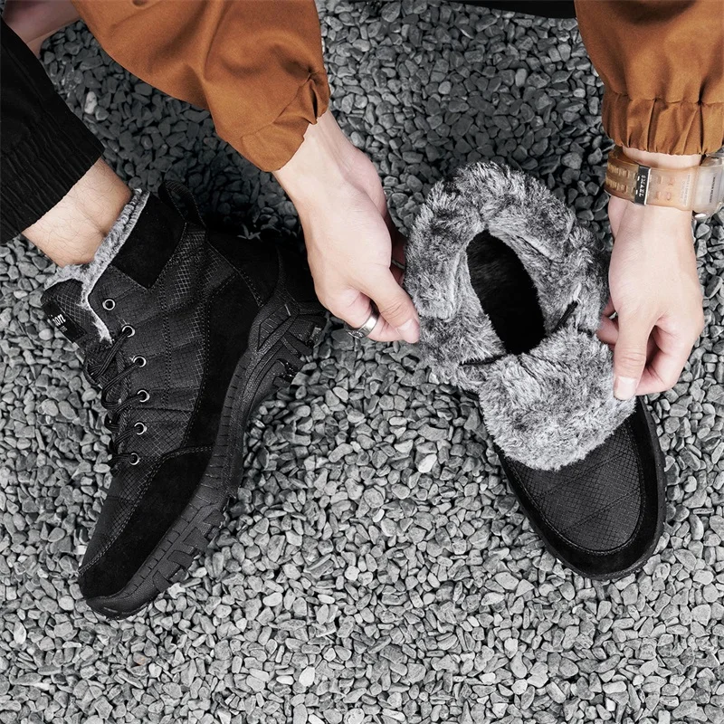 Winter Men Boots lace up Casual Warm Ankle Boots Shoes Man Sneakers Winter Plush Fur Man Footwear Snow Boots big size 48
