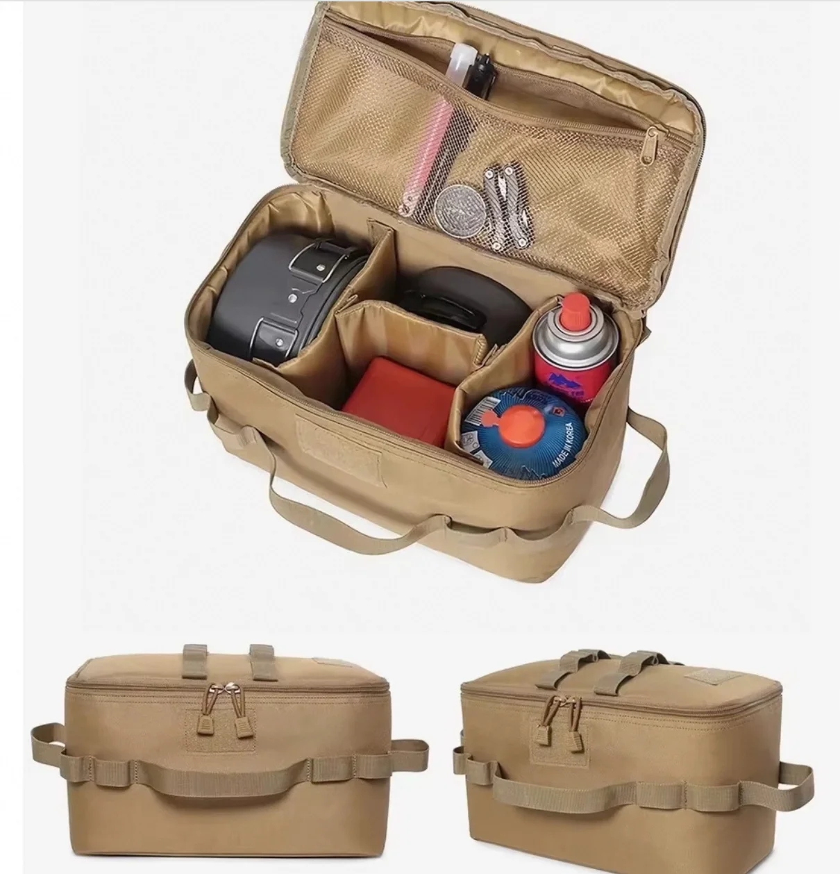 Large Capacity Outdoor Camping Storage Bag - Ground Nail Tool Bag with Picnic Cookware Utensils Kit Gas Canister Organizer