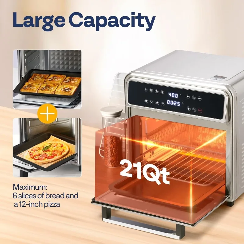 21 Qt Air Fryer Toaster Oven Combo,8-in-1 Convection Oven Countertop w/ Rotisserie and Dehydrator,Stainless Steel Air Fryer Oven