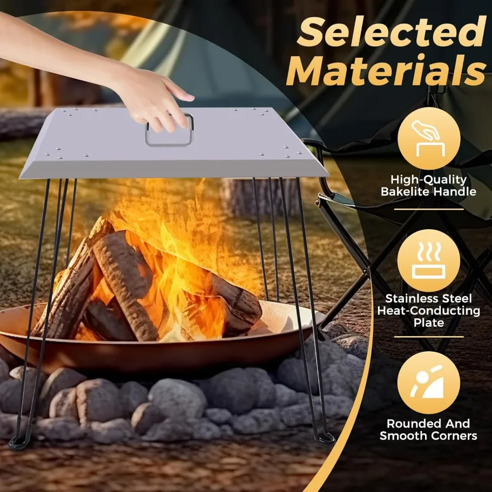 24 * 24 * 24In Fire Pit Heat Deflector, Outdoors Heat Deflector Stainless Steel Fire Pit Cover to Push Heat Down and Out