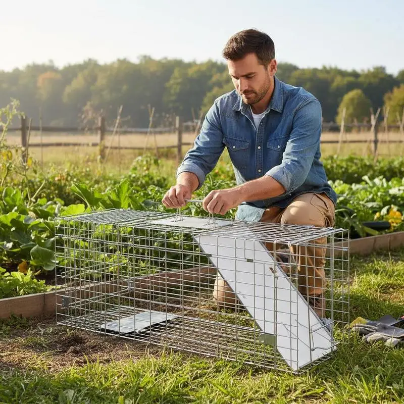 Piège pour animaux vivants 785x254x305 mm, cage-piège pliable pour chat en fil de fer galvanisé, sans cruauté, avec poignée, pour lapins, chats errants, écureuils, ratons laveurs, marmottes, opossums