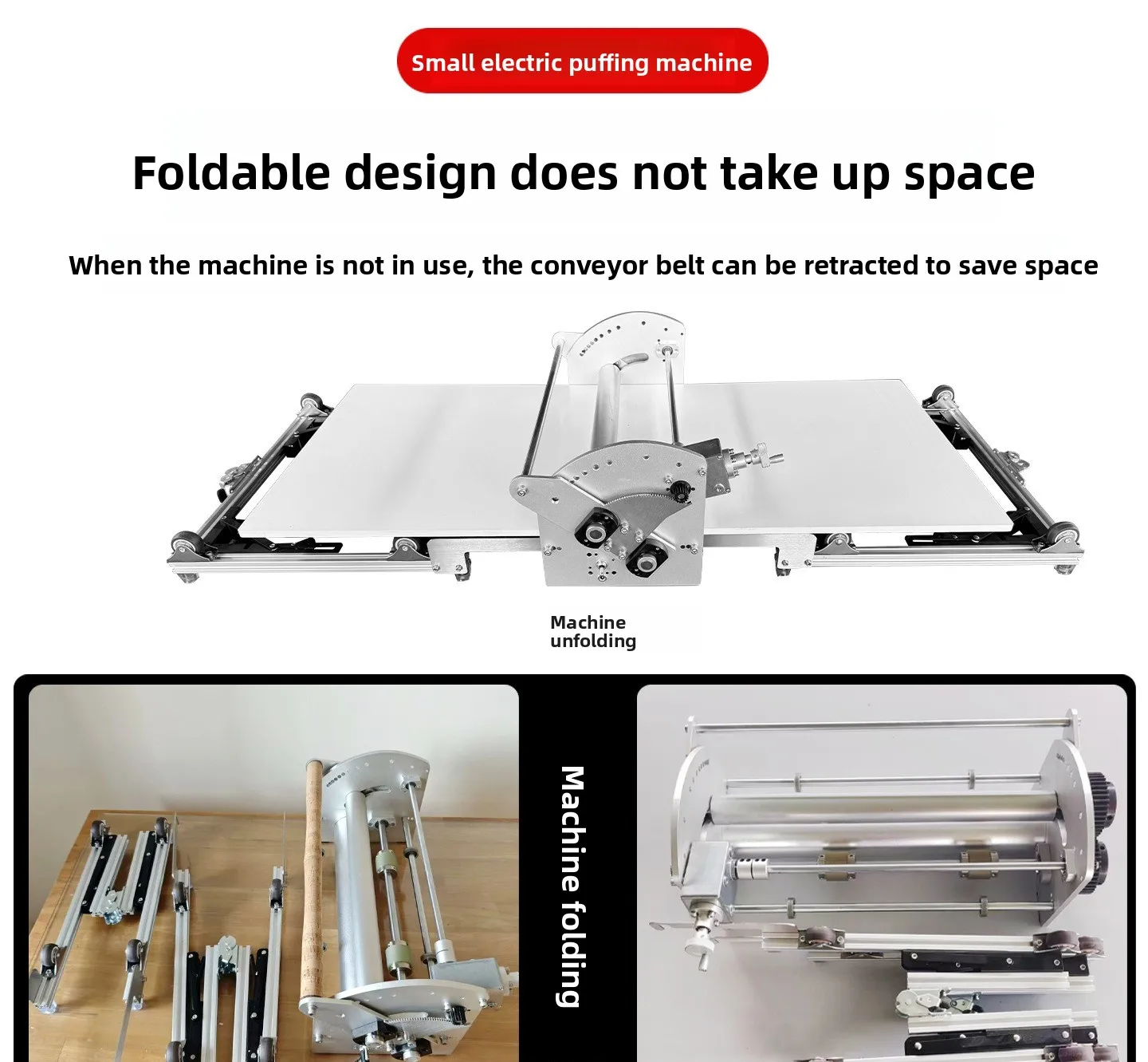 Compact Electric Pastry Sheeter Folding Bench Top Durable Sturdy Professional for Danish Puff Pastry and Home Baking Use