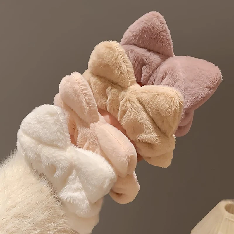 2024 Autumn Winter New Cute Kitten Ears Plush Hair Tie Band Large Intestine Head Rope Pompom Hair Ties Accessories Headwear image 3