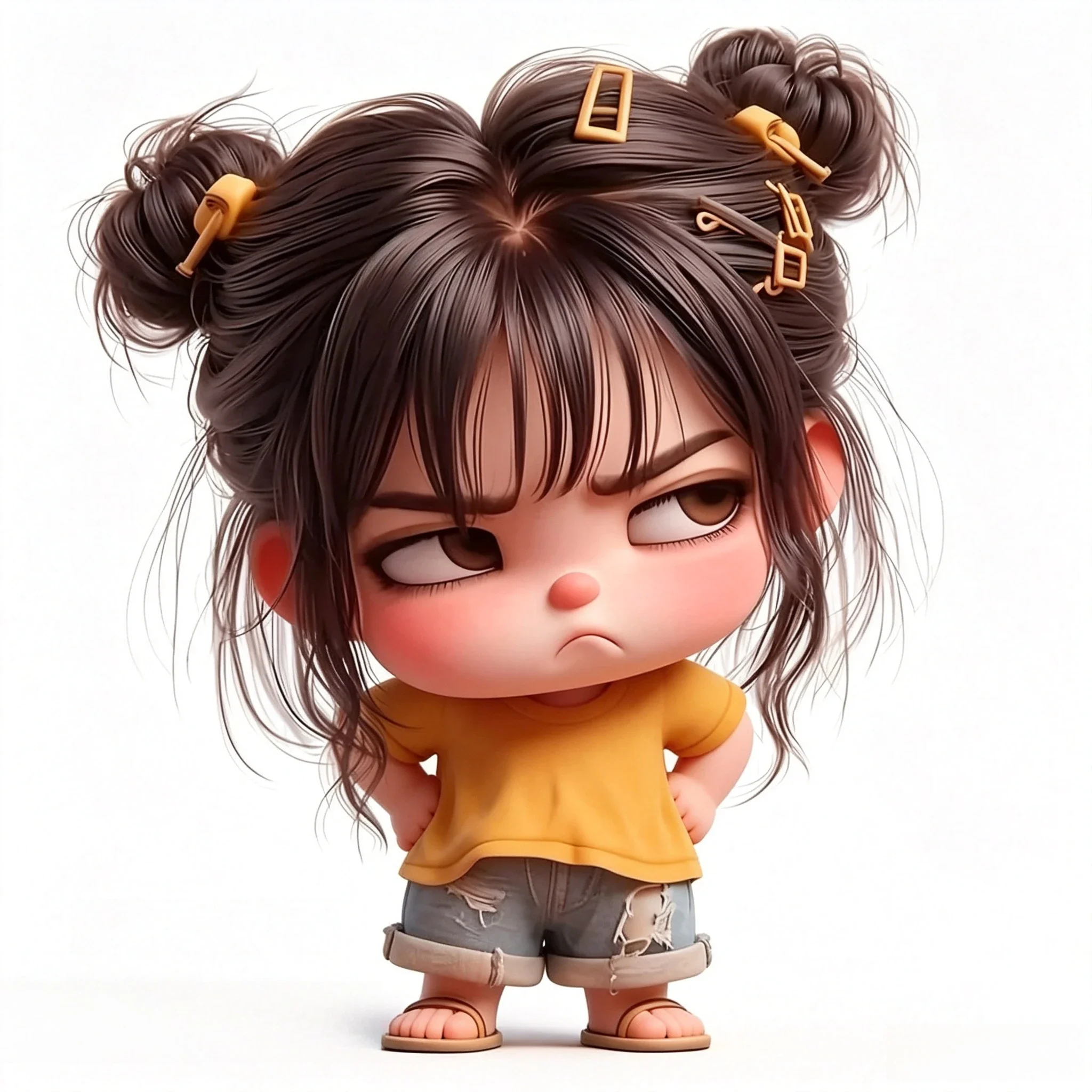 2D Flat 1Pc Grumpy Girl With Double Buns Vinyl Sticker, Waterproof Decal for Car Motorcycle Laptop Decor, Holiday Gift