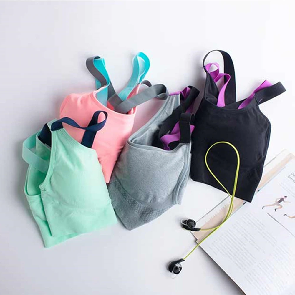 

Women Sports Bra Pink Size M Wireless Shockproof Cross Strap Fitness Running Gym Yoga Workout Breathable Comfortable Support