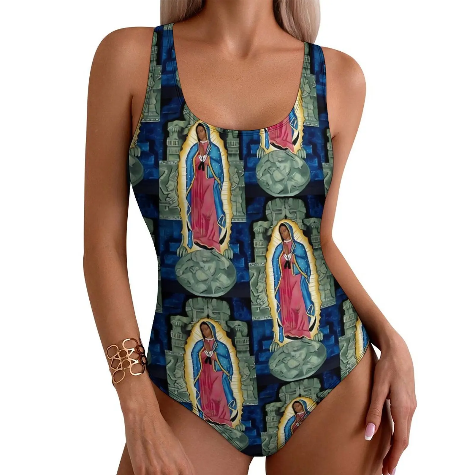 

Virgin Mary Swimsuit Guadalupe Tonantzin Swimwear Surfing Design Swimsuits Hollow Out Bathing Suit Female Push Up Sexy Beachwear