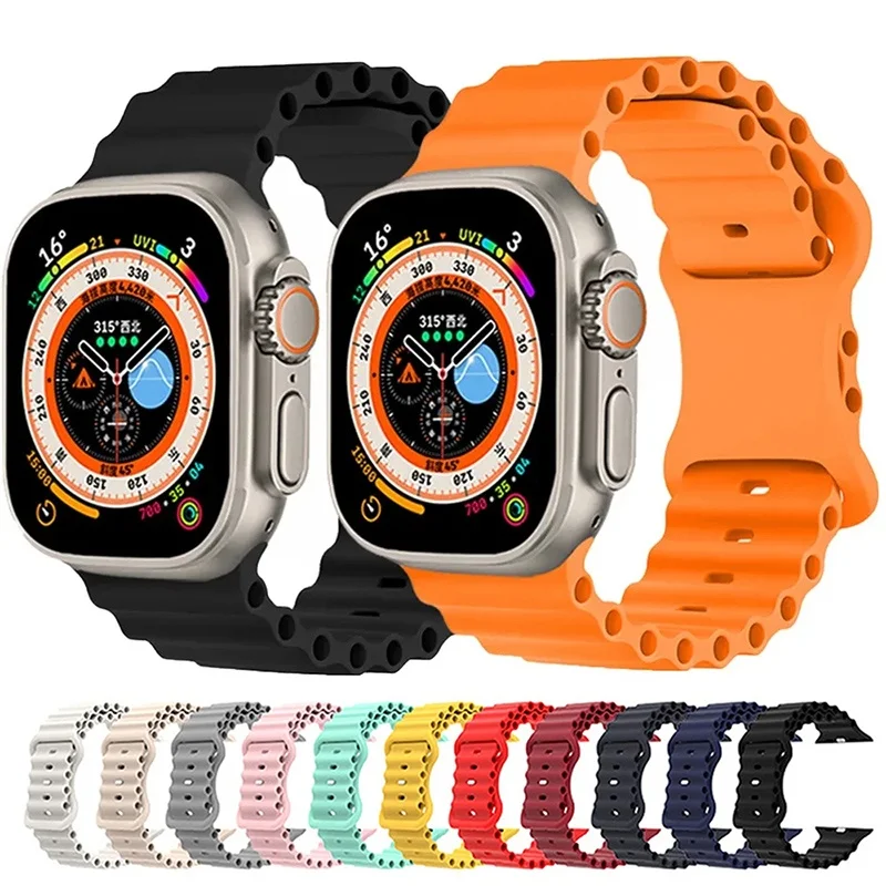 Silicone Ocean Strap For Apple Watch Ultra 3 2 1 49mm Breathable Bracelet Series 9 8 7 6 5 4 SE 42mm 44mm 45mm Replace Wristband