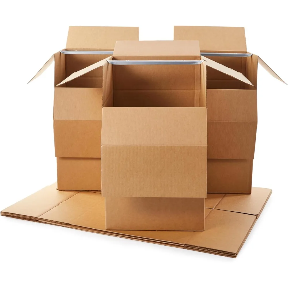 Wardrobe Clothing Moving Boxes with Bar, 6 Pack, Brown, 24 x 24 x 40