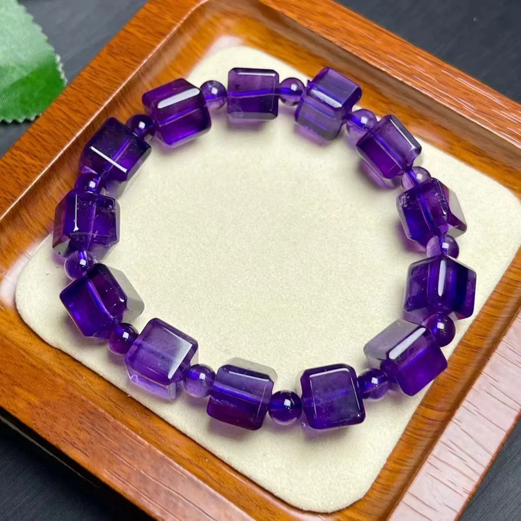 

Unit One Bracelet 10mm High Quality Natural Amethyst Crystal Healing Square Candy Bead Bracelet