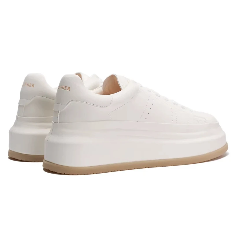 Men's Horseskin Hand-sewn Casual Sneakers Comfortable Breathable Simple Heightening Board Shoes Genuine Leather White Shoes for